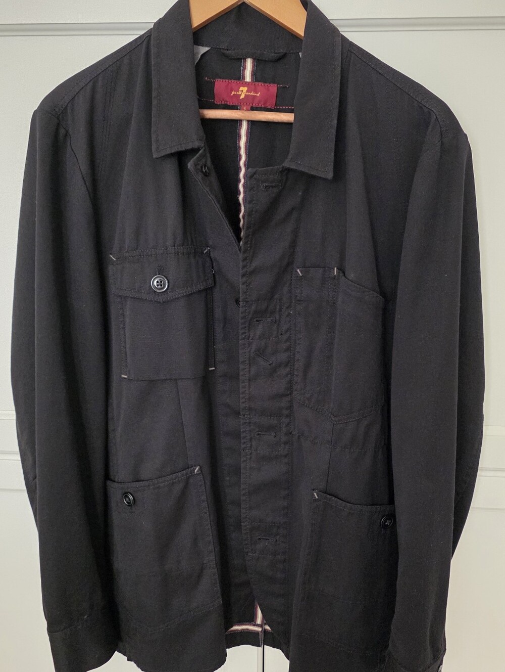 7 For All Mankind men's utility-style jacket in black. Size L, Made in China.